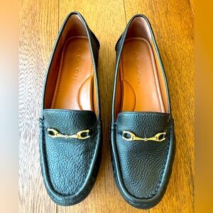 Coach Black Leather Loafers with Gold Accent